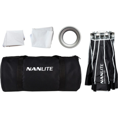 Nanlite Softbox Parabolic 60 cm FM Mount pentru Forza 60 si 150, 16 Laturi, Grila Textila Inclusa, Negru
