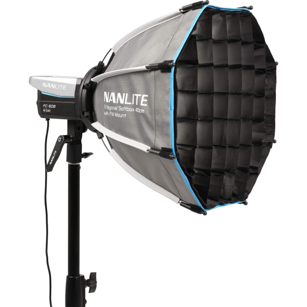 Nanlite SB-FMM-O-40 Softbox Octogonal 40 cm, Montura FM, Sistem Quick Release, Include Grid si Doua Difuzii, Argintiu