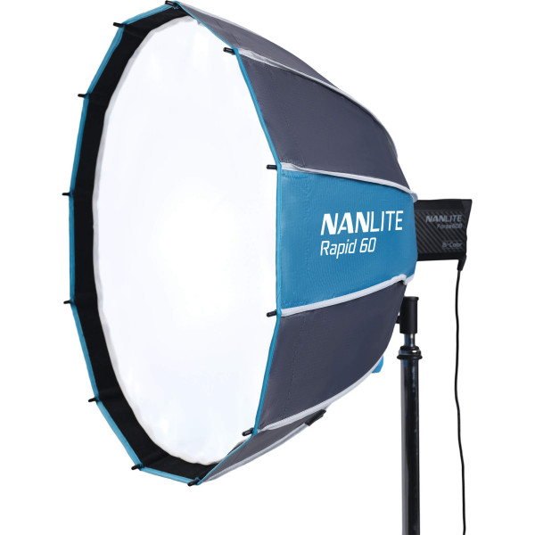 Nanlite Rapid 60 Parabolic Softbox SB-RP60, Montura FM, Sistem Quick-Open 5 Secunde, Include Grid si 2 Difuzii, 60 cm