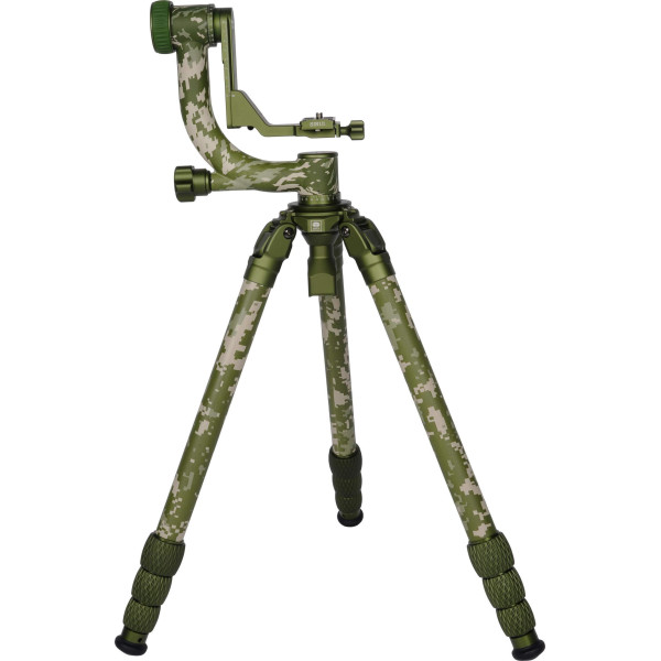 Sirui CT-3204 + CH20 Kit Trepied Carbon si Cap Gimbal Camuflaj, Sarcina 20 kg, Baza Nivelare, Ideal pentru wildlife