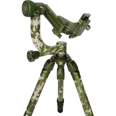 Sirui CT-3204 + CH20 Kit Trepied Carbon si Cap Gimbal Camuflaj, Sarcina 20 kg, Baza Nivelare, Ideal pentru wildlife