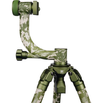 Sirui CT-3204 + CH20 Kit Trepied Carbon si Cap Gimbal Camuflaj, Sarcina 20 kg, Baza Nivelare, Ideal pentru wildlife