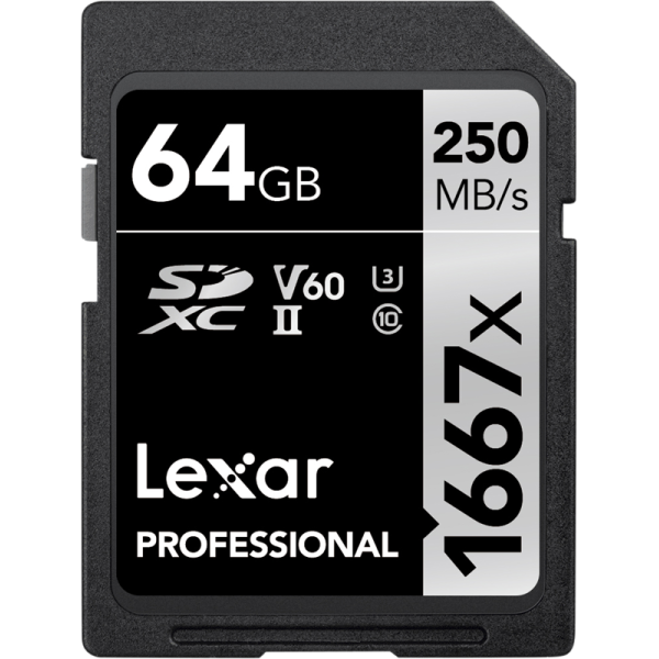 Lexar SDXC Pro 1667X UHS-II U3 R250/W120 (V60) 64GB, Card memorie