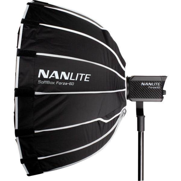 Nanlite Softbox Parabolic 60 cm FM Mount pentru Forza 60 si 150, 16 Laturi, Grila Textila Inclusa, Negru