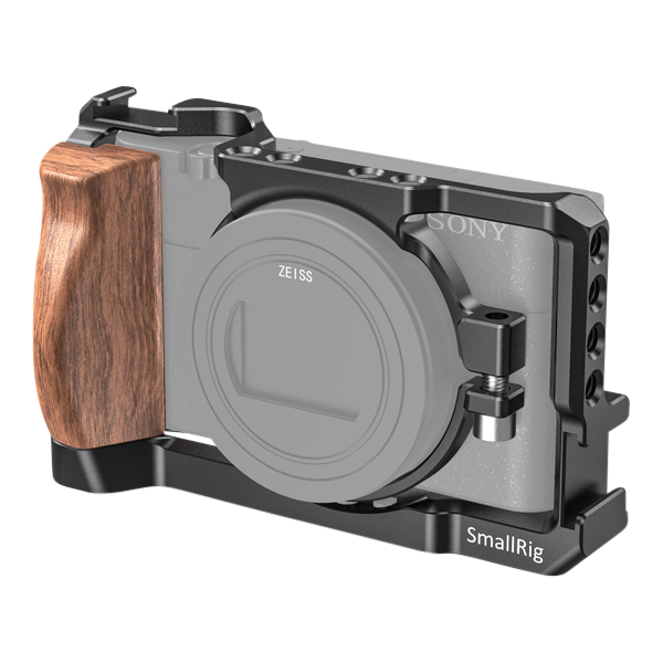 SmallRig 2434 Cage pentru Sony RX100 VII si RX100 VI, Filete 1/4"-20, Sabot Rece, Maner din Lemn