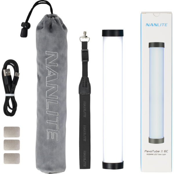 Nanlite PavoTube II 6C Tub LED RGBWW, 25cm, 2700K-7500K, Magneti incorporati, Baterie integrata, 15 efecte speciale, USB-C