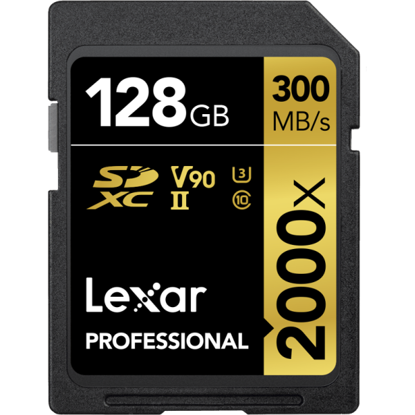 Lexar SDXC Pro 2000X UHS-II U3 R300/W260 (V90) 128GB, Card memorie