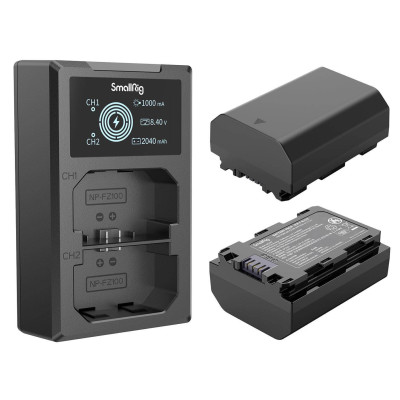 incarcator dublu smallrig np-fz100 ecran lcd status incarcare intrare usb-c si usb-a incorporat