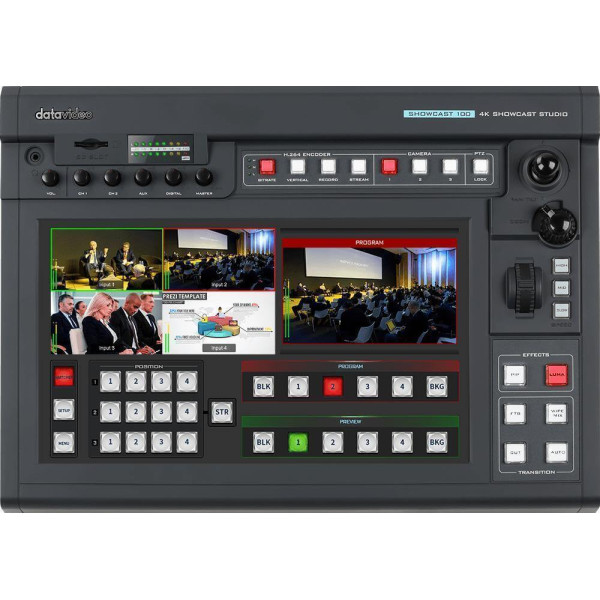 Datavideo Showcast 100 Studio 4K All-in-one, Switcher 4 Canale HDMI, Touchscreen 14", Streaming, Inregistrare si Control PTZ