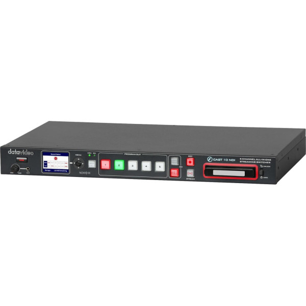 Datavideo iCAST 10NDI Mixer Video Multiformat NDI, Switcher Hibrid 5 Intrari, Streaming Dual, Inregistrare ISO 6 Canale, 1RU