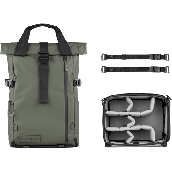 WANDRD PRVKE 21L Photo Bundle Wasatch Green, Rucsac Foto, Camera Cube Inclus, Compartiment Laptop, Inchidere Roll-Top