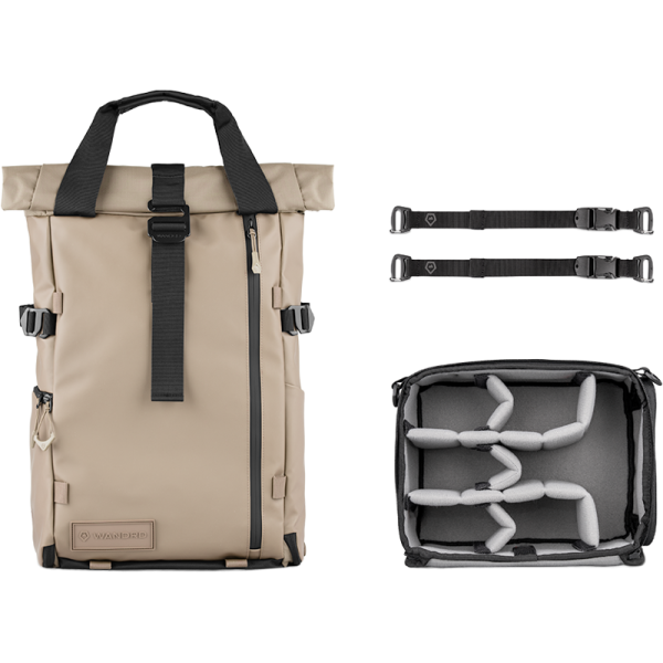 WANDRD PRVKE 21L Photo Bundle, Yuma Tan, Rucsac Foto, Camera Cube Inclus, Compartiment Laptop, Inchidere Roll-Top