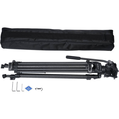 Sirui AVT-12 Trepied Video din Carbon cu Cap Fluid, Bol 75 mm, Inaltime 185 cm, Sarcina 10 kg, Placute Manfrotto si DJI RS