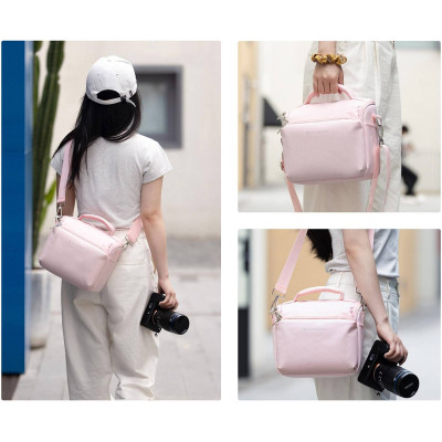 geanta foto mica stil crossbody roz pentru mirrorless dslr