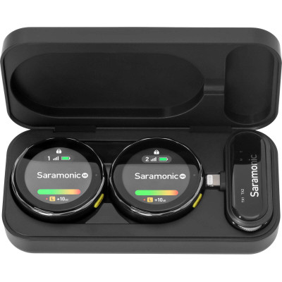 Saramonic BlinkMe U2 Sistem Lavaliere Wireless cu 2 Transmitatoare, Port USB-C si Lightning, Ecran Touchscreen, Carcasa 3000mAh