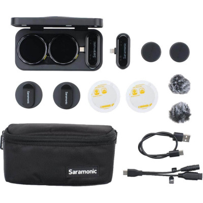 Saramonic BlinkMe U2 Sistem Lavaliere Wireless cu 2 Transmitatoare, Port USB-C si Lightning, Ecran Touchscreen, Carcasa 3000mAh