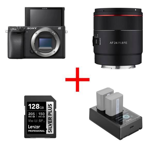 Sony A6100 + Obiectiv Samyang 12mm F2 FE, bonus card Lexar 128gb si incarcator