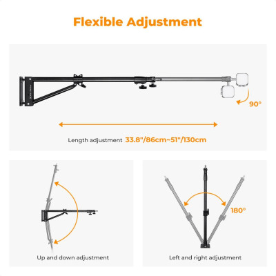 Avatar Shop|K&F Wall Mount Triangle Boom Arm 130cm, Ring Light Mount Support 180°, Suport boom perete|K&F Concept
