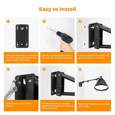 Avatar Shop|K&F Wall Mount Triangle Boom Arm 130cm, Ring Light Mount Support 180°, Suport boom perete|K&F Concept