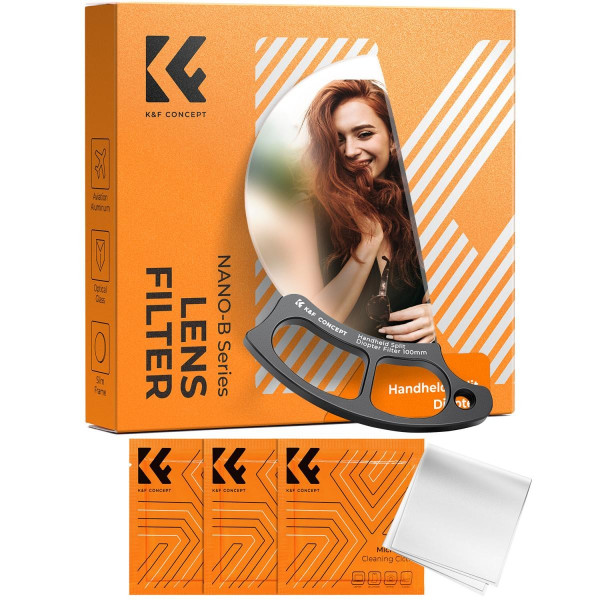 K&F 100mm Filtru pentru Efecte Speciale Refractiv, Tinut in Mana, Sticla Optica K9, Include 3 Lavete de Curatare