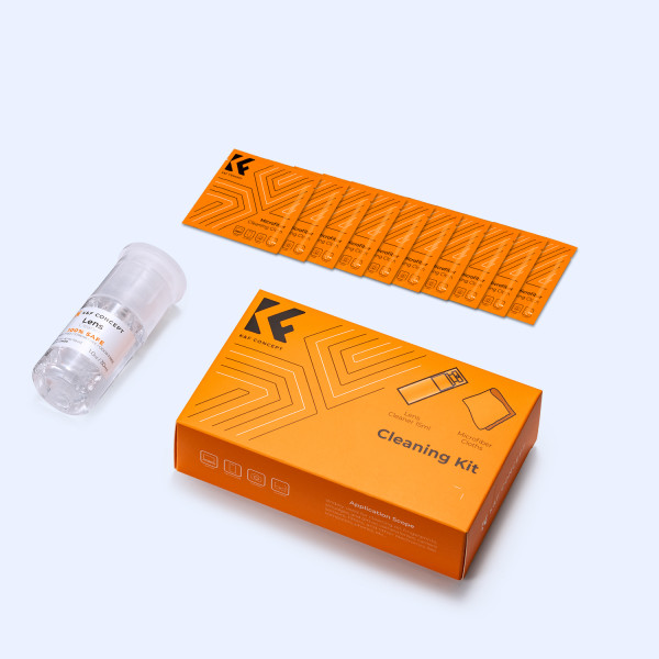 K&F 11 in 1 Kit Curatare, 10 Lavete Microfibra Alba 10x10cm, Lichid Curatare 30ml