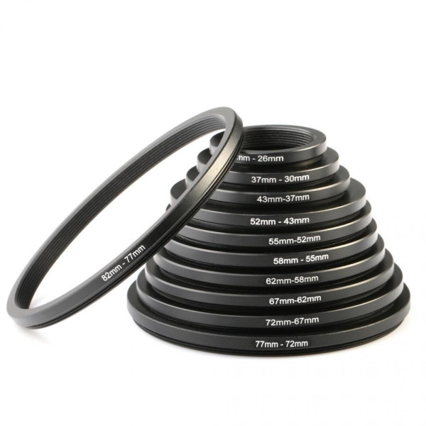 K&F Set Inele Adaptoare Step Down 11 in 1, Metal, 30-26mm pana la 82-77mm, Compatibil Canon, Nikon, Sigma, Tamron
