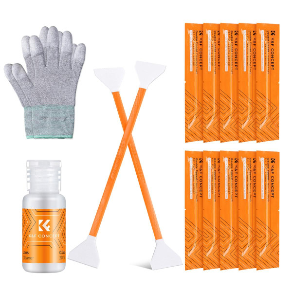 K&F Kit Curatare Senzor CMOS Full Frame 24mm, 10 Betisoare cu Cap Dublu, Solutie Curatare 20ml, Manusi PU