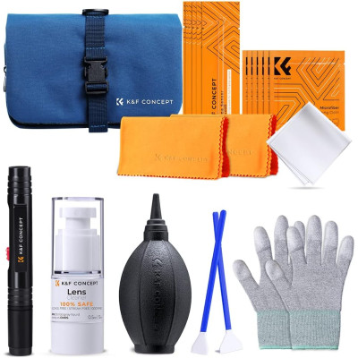 Avatar Shop|K&F Set Curatare 23 in 1, Pentru Camere Foto si Video, Creion Curatare, Blower Aer, Lichid Curatare 15ml, Manusi Antistatice,|K&F Concept