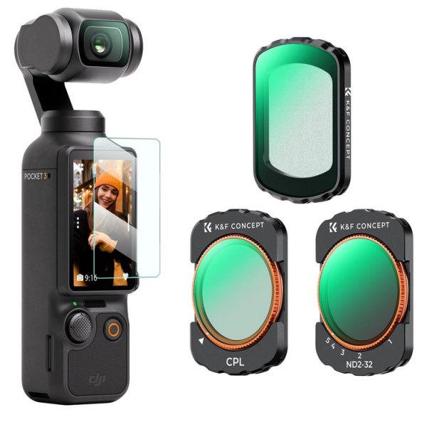 K&F Kit Filtre 3in1 pentru DJI Osmo Pocket 3, CPL, ND2-32, Black Mist 1/4, Montare Magnetica, Sticla Optica AGC