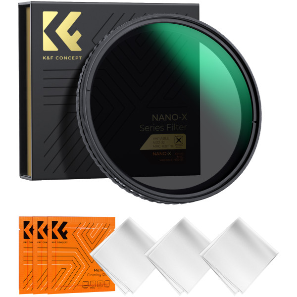 K&F Concept Nano-X Filtru ND Variabil, Diametru 43mm, ND2~ND32, 1-5 Trepte, Sticla Optica Japoneza, Fara Cruce Neagra
