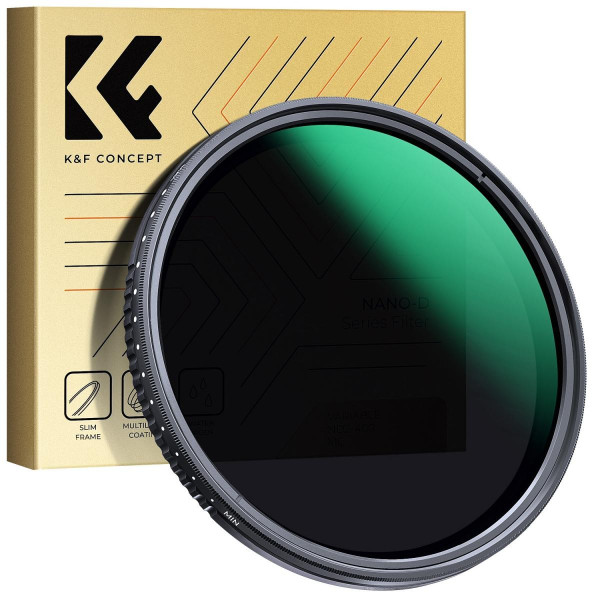 K&F Concept Filtru Variabil ND2-ND400 49mm, 1-9 Stop, Seria Nano-D, 24 Straturi Nano-coating, Sticla Optica HD AGC