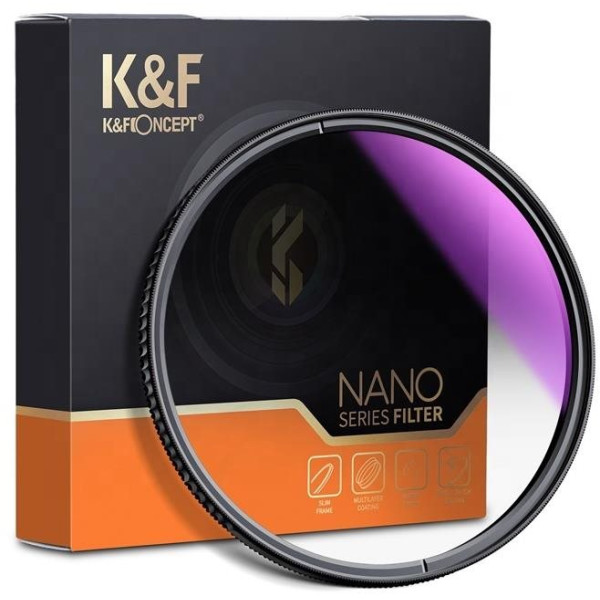 K&F Concept Filtru ND Gradient Nano-X Soft GND8, 52mm, HD, Rezistent la Apa, Anti-Zgariere, Acoperire Albastra