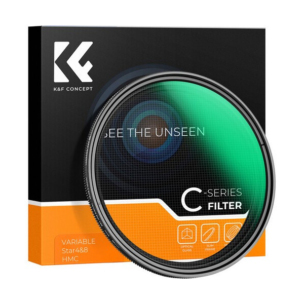 K&F Concept Filtru Variable Star 4-8 52mm, Sticla Optica Multicoating Verde, Cadru din Metal, Efect Stea 4 sau 8 Puncte, Fara