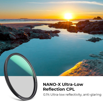Avatar Shop|K&F Concept NANO-X Filtru de Polarizare CPL 55mm, Reflectivitate 0.1%, Grosime 5.3mm, Acoperire 28 Straturi, Sticla Optica AGC|K&F Concept