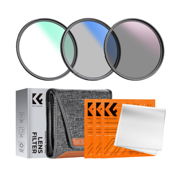 K&F Concept Kit Filtre Foto 58mm, MCUV, CPL, ND4, Sticla Optica AGC Japoneza, Montura Metalica Ultra-Subtire