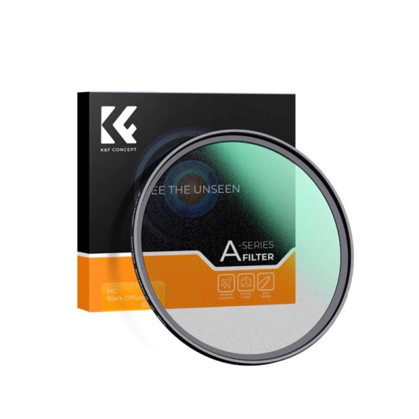 K&F Concept Filtru Black Mist 1/4 Seria A 62mm, HD, Rezistent la Apa, Optica Germana, Strat Verde