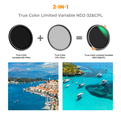 Avatar Shop|K&F Filtru ND2-32+CPL 62mm Multifunctional, True Color, 28 Straturi Anti-reflexie, Sticla Optica AGC, Rezistent la Apa|K&F Concept