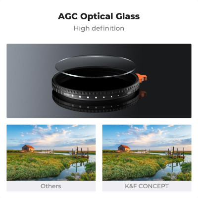 Avatar Shop|K&F Concept Filtru ND Variabil 62mm, ND2-400, Reflectivitate 0.15%, Cadru Ultra-Subtire 7.4mm, 28 Straturi Nano-Coating|K&F Concept