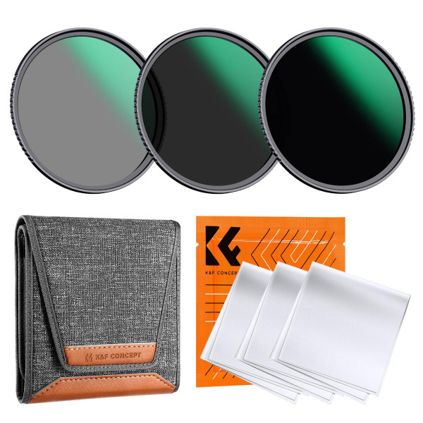 K&F Concept Kit Filtre ND 62mm, ND8, ND64, ND1000, Sticla Optica Japoneza, Tratament Nano 24 Straturi, Rama CNC Trapezoidala