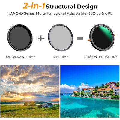 Avatar Shop|K&F D Series Filtru CPL+ND Variabil 2~32, 62mm, Sticla Optica AGC, 24 Straturi Acoperire, Fara Efect X|K&F Concept