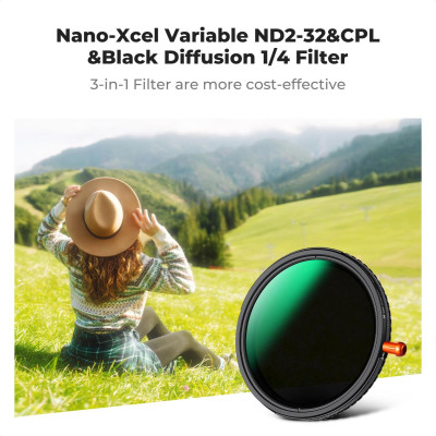 Avatar Shop|K&F Nano X Filtru 3 in 1, ND Variabil 2-32, Polarizare CPL, Black Mist 1/4, Diametru 67mm, 28 Straturi Multi-Cotate|K&F Concept