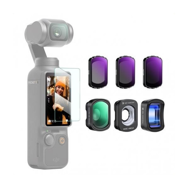 K&F Kit Filtre 6 in 1 DJI Osmo Pocket 3, Obiectiv Wide-Angle, Anamorfic 1.2X, Macro, ND8, ND32, ND128