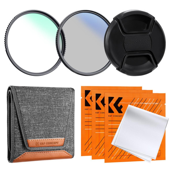 K&F Kit Filtre 72mm, UV, CPL, Capac Obiectiv, 3 Lavete Curatare, Sticla Optica cu Tratament Nano