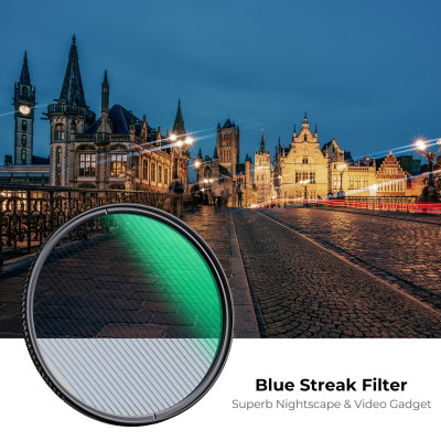 Avatar Shop|K&F 72mm Filtru Blue Streak, Grosime 2mm, HD, Rezistent la Apa, Anti-Zgariere, Acoperire Verde|K&F Concept