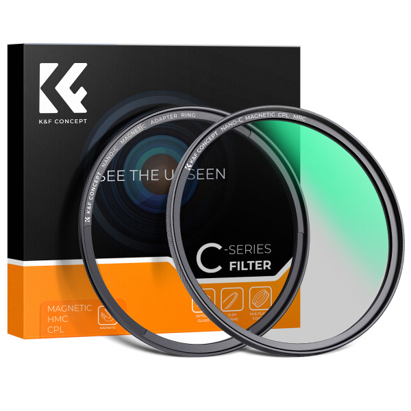 K&F 77mm C Series Filtru CPL Magnetic, Sticla Optica Japoneza, 18 Straturi Anti-Reflexie, Rama Ultra-Subtire, Montura Magnetica