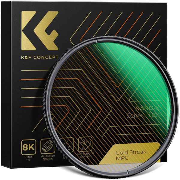K&F Concept Filtru Efect Gold Streak 77mm, Efect Flare Anamorfic, Sticla Optica AGC, Acoperire Anti-Reflexie 28 Straturi
