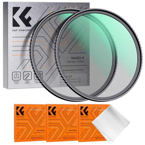 K&F Concept K Series Kit Filtre Black Mist 77mm, 1/4 + 1/8, Efect Cinematic, 18 Straturi Nano, Rama Ultra Subtire 3.3mm
