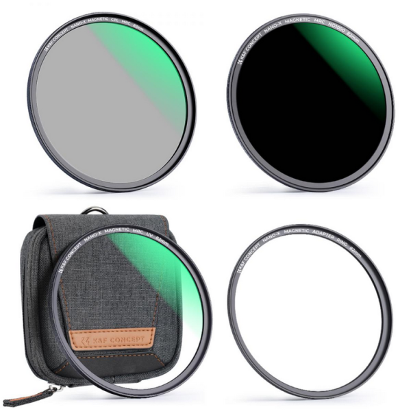 K&F 77mm Kit Filtre Magnetice 3 Piese, MCUV+CPL+ND1000, Inel Adaptor Magnetic, Sticla Optica HD, Rezistent la Apa
