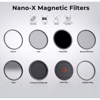 Avatar Shop|K&F 77mm Kit Filtre Magnetice 3 Piese, MCUV+CPL+ND1000, Inel Adaptor Magnetic, Sticla Optica HD, Rezistent la Apa|K&F Concept