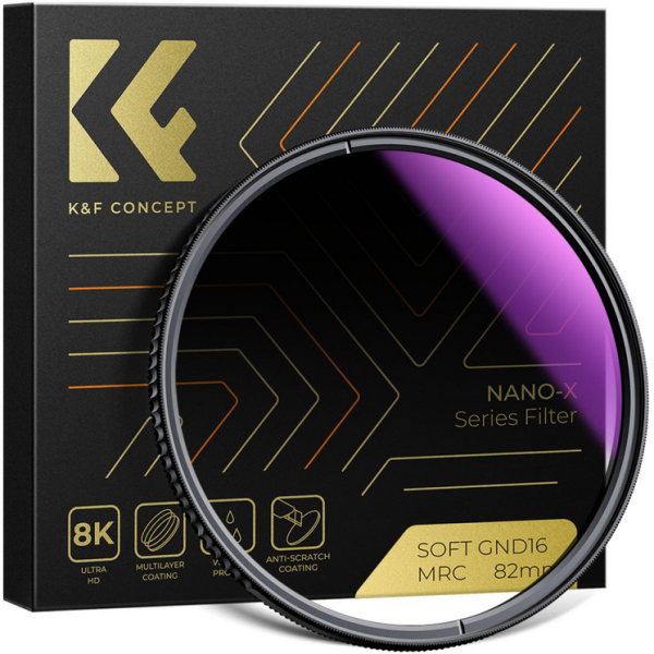 K&F 77mm Filtru ND8 Gradient Soft Nano-X, Reducere Lumina 3 Stopuri, Sticla Optica Japoneza, Cadru Aluminiu 3.3mm